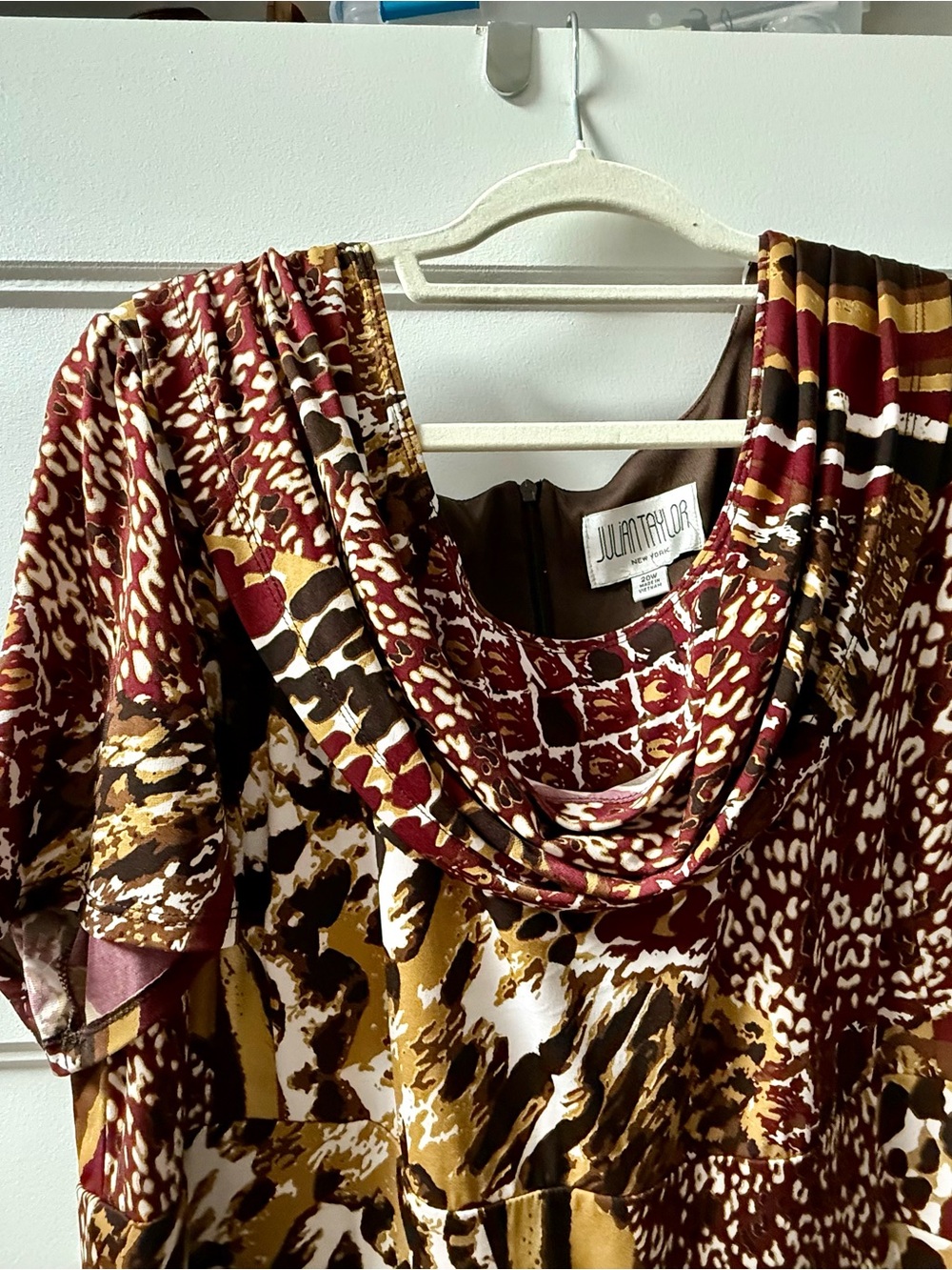 Julian Taylor Burgundy Multi-Print Cowl Neck Tunic